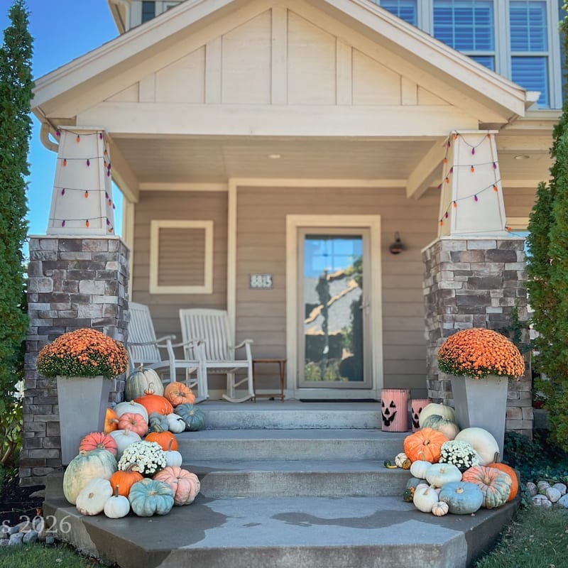 Rustic fall porch arrangement with vintage accents